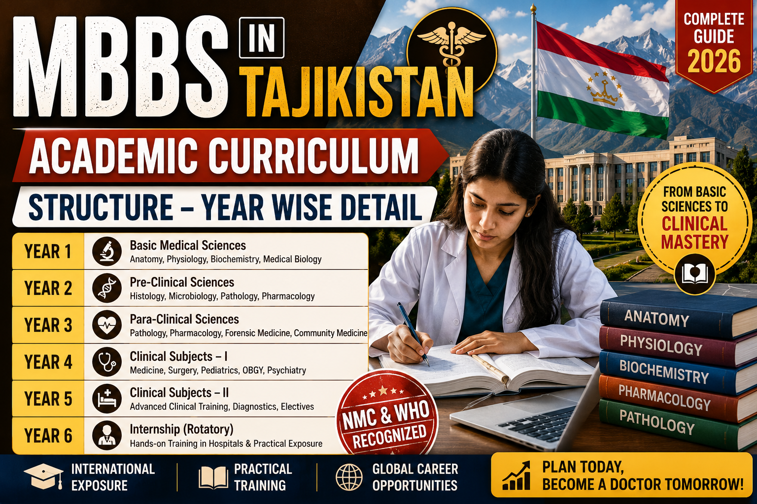 MBBS in Tajikistan academic curriculum structure — Year wise detail