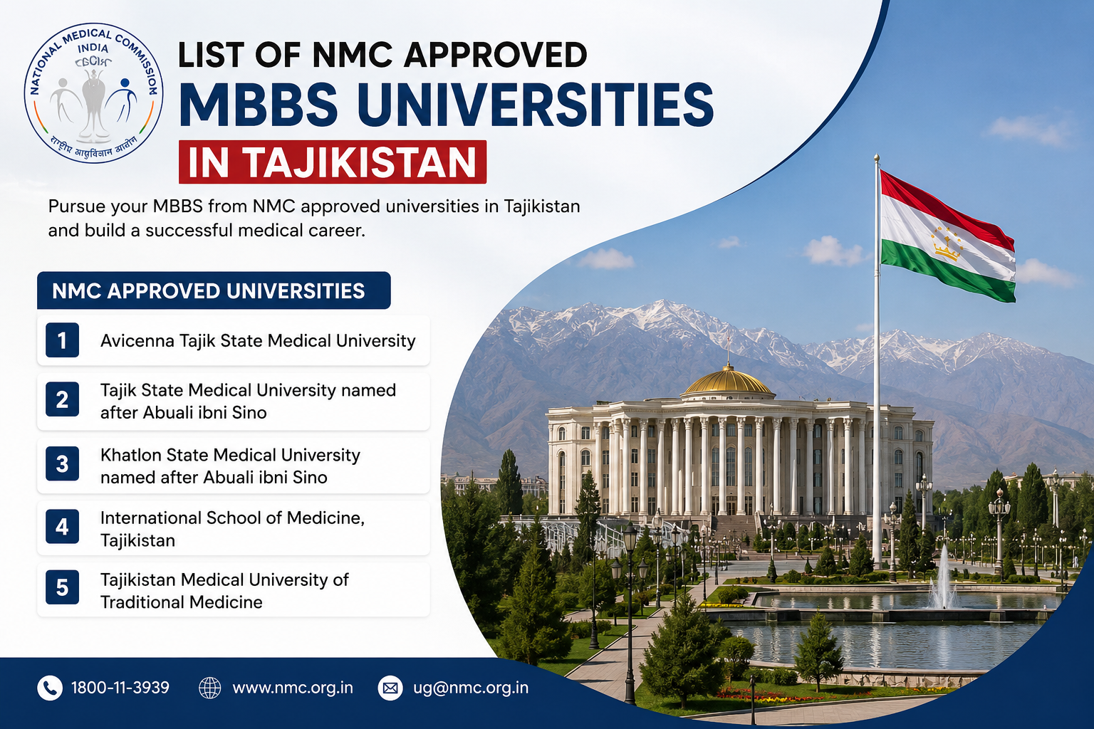 List of NMC approved MBBs universities in Tajikistan